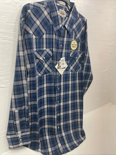 New Men’s ELY Cattleman Blue Long Sleeve Pearl Snap 3XL E-29