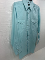 New Men’s White horse Blue Simple Long Sleeve Pearl Snap Medium K-55