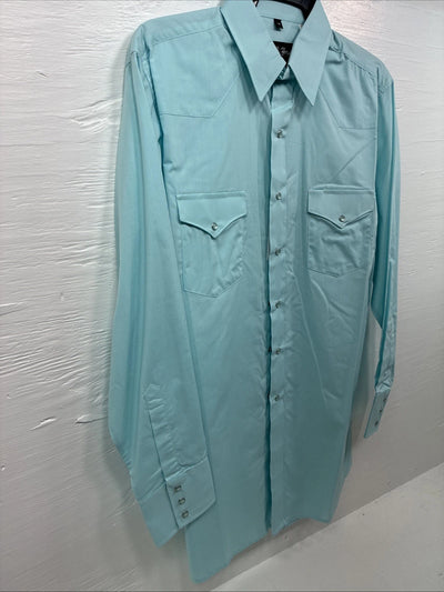 New Men’s White horse Blue Simple Long Sleeve Pearl Snap Medium K-55