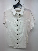 New Women’s Denim Jeans White Short Sleeve Button Up Large MM-136