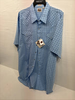 New Men’s ELY Cattleman Blue Short Sleeve Pearl Snap 3XL E-37