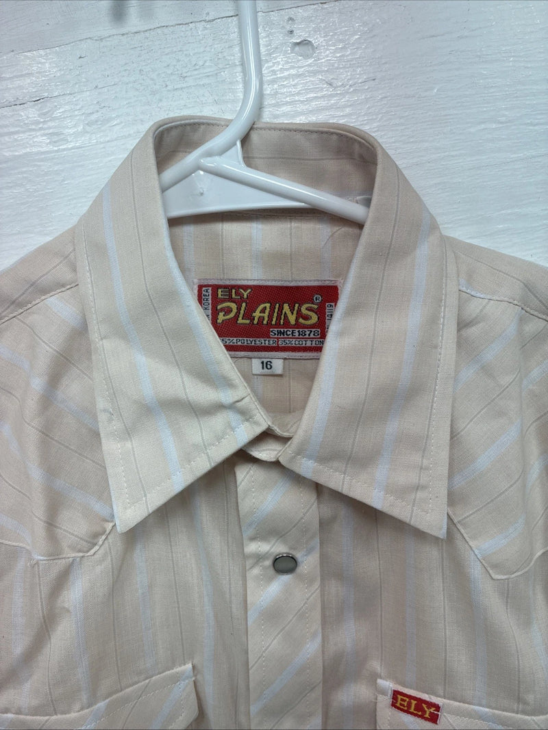 New Kids ELY Plains Tan Stripe Long Sleeve Pearl Snap Size 16 CC-115