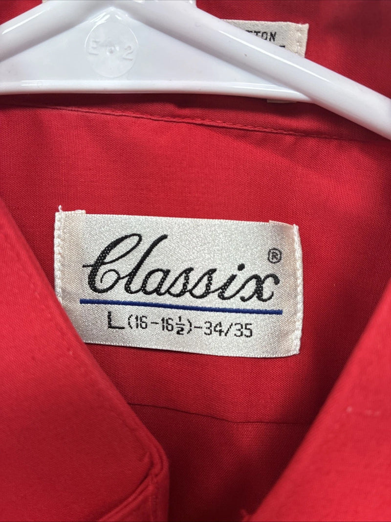 New Classix Red Long Sleeve Button Up English Shirt 16-16.5 Large X-80