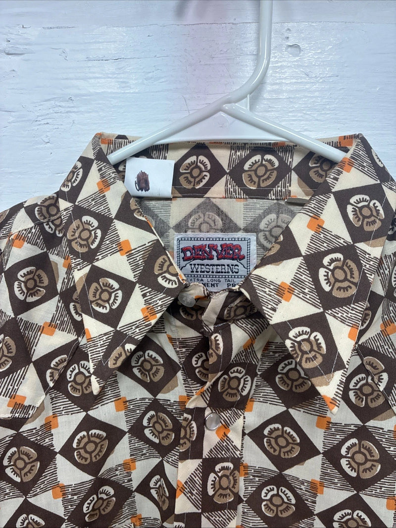 New Men’s Denver Westerns Brown Long Sleeve Pearl Snap 15.5 X 34 Medium K-83