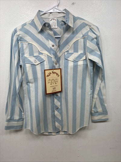 New Kids Kid Kountry Blue Stripe Long Sleeve Pearl Snap Size 12 TT-22