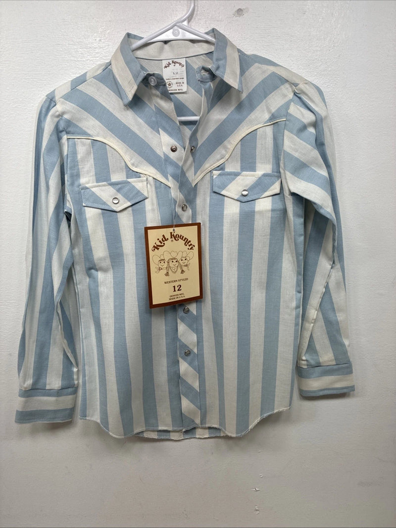 New Kids Kid Kountry Blue Stripe Long Sleeve Pearl Snap Size 12 TT-22