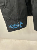 New Women’s Cumberland Black Blue Design Long Sleeve Pearl Snap 1XL LL-107