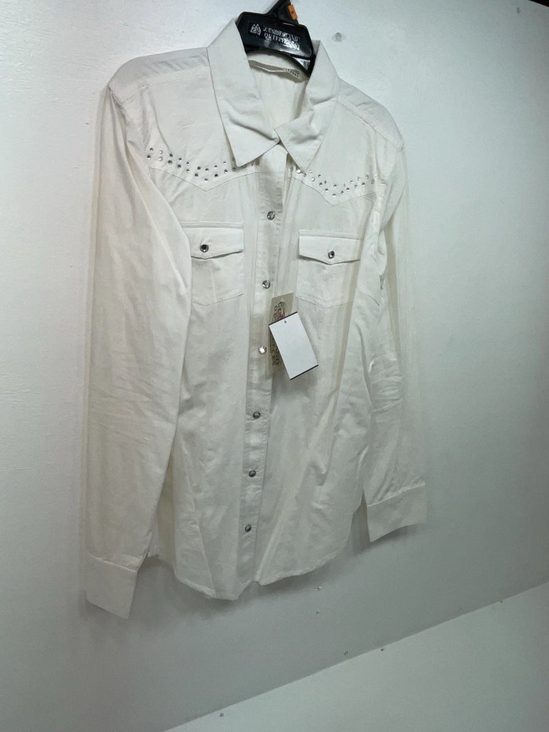 New Women’s White Cumberland Outfitters Long Sleeve Button Up Shirt M 3B-39