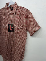 New Men’s Red Plaid Western Shirt Works Short Sleeve Button Up Shirt 15.5 M S-40