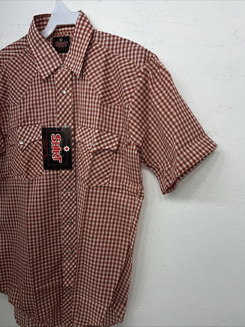 New Men’s Red Plaid Western Shirt Works Short Sleeve Button Up Shirt 15.5 M S-40