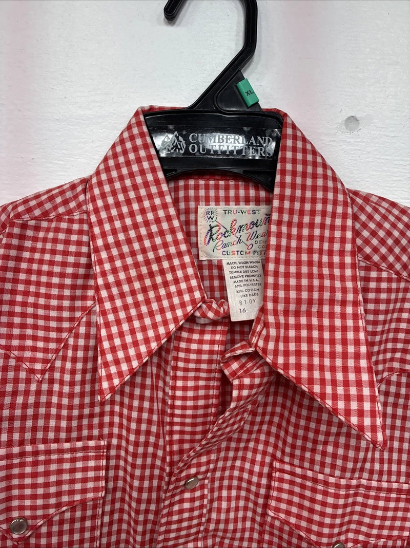 New Boys Rockmount Red Checker Long Sleeve Pearl Snap Size 16 DD-87