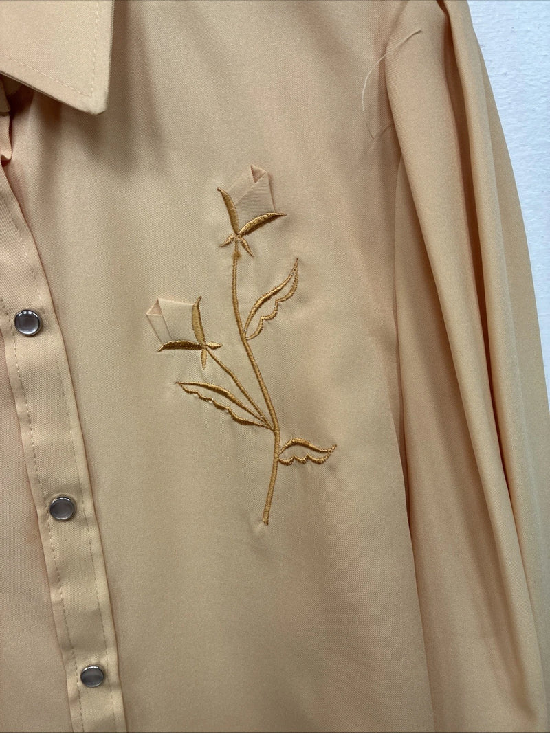 New Women’s H Bar C Yellow Design Long Sleeve Pearl Snap Size 38 II-78