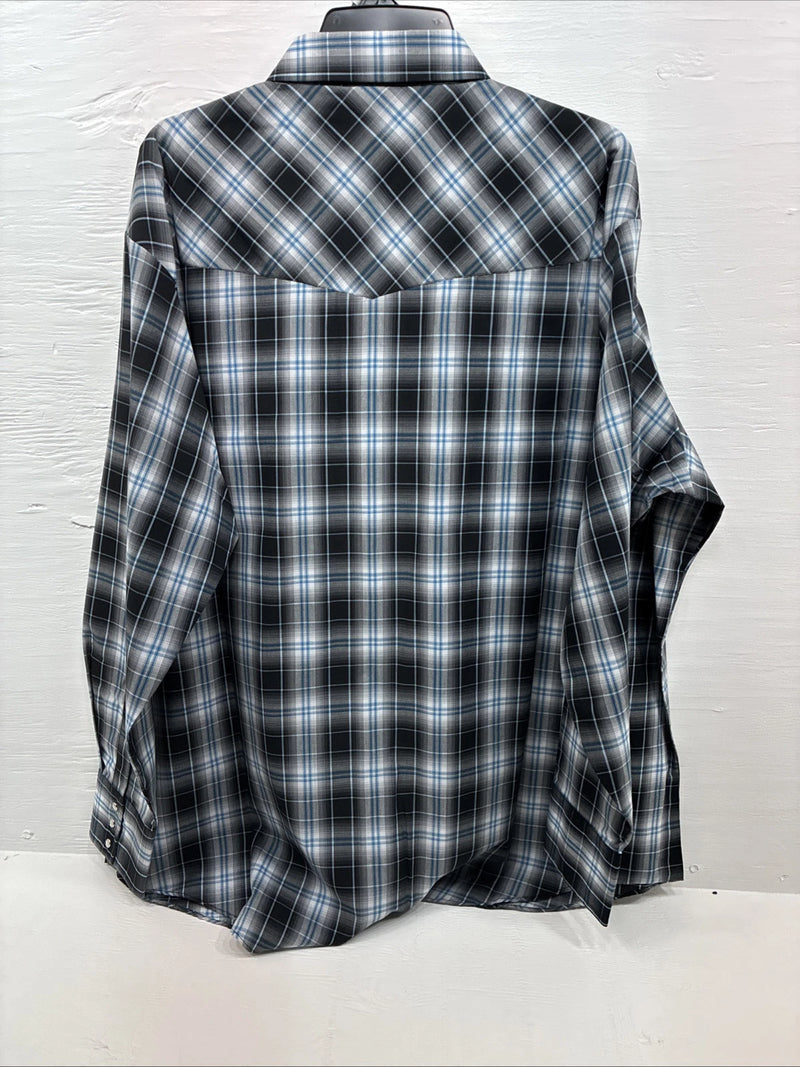 New Men’s ELY Cattleman Grey Black Long Sleeve Pearl Snap 3XL E-39