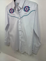 New Women’s Country Charmer White Design Long Sleeve Pearl Snap Medium LL-4