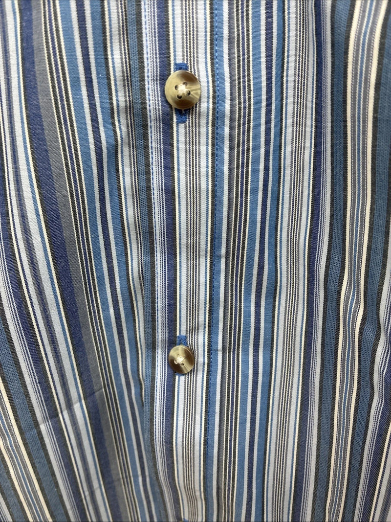New Kids ELY Classic Blue Stripe Long Sleeve Button Up Large CC-85