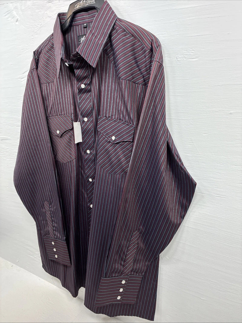 New Men’s White Horse Black Red Stripe Long Sleeve Pearl Snap XL H-77