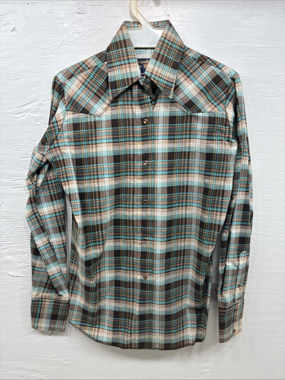 New Kids Panhandle Slim Multicolor Plaid Long Sleeve Pearl Snap Size 10 CC-84