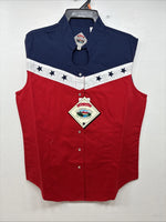 New Women’s Cumberland Red Blue Short Sleeve Pearl Snap Medium MM-111