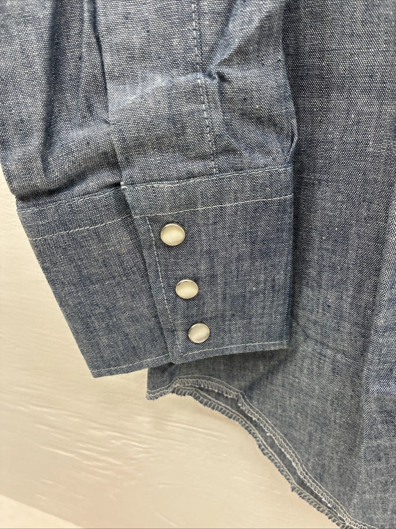 New Men’s Champion Western Blue Jean Long Sleeve Pearl Snap 14 Small AA-1