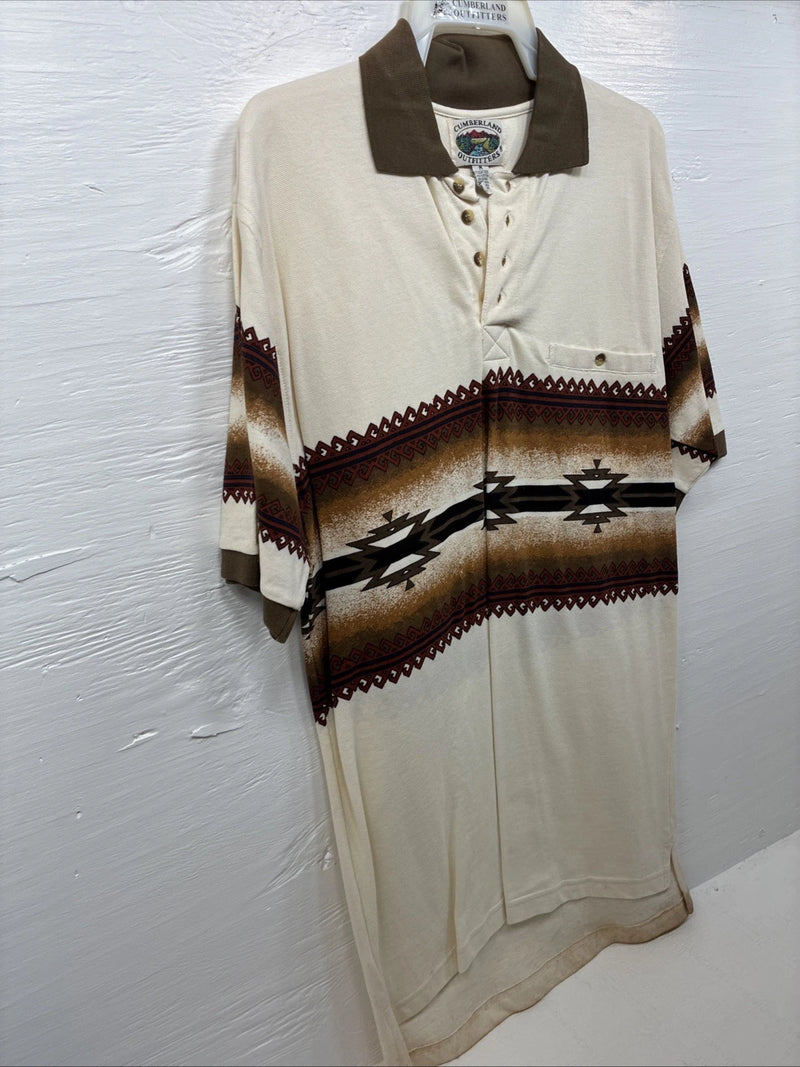 New Men’s Cumberland Brown Western Design Short Sleeve Polo Medium K-50