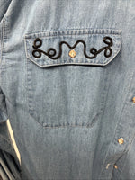 New Women’s Rochelle Forest Blue Jean Long Sleeve Button Up Small LL-33