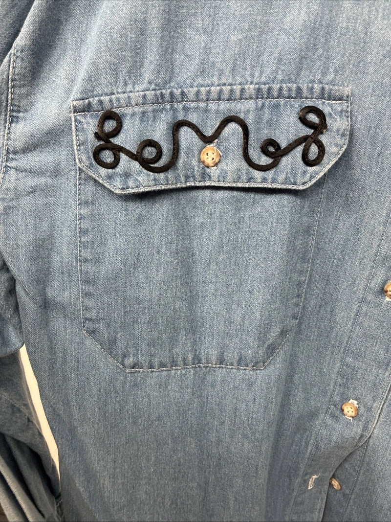 New Women’s Rochelle Forest Blue Jean Long Sleeve Button Up Small LL-33