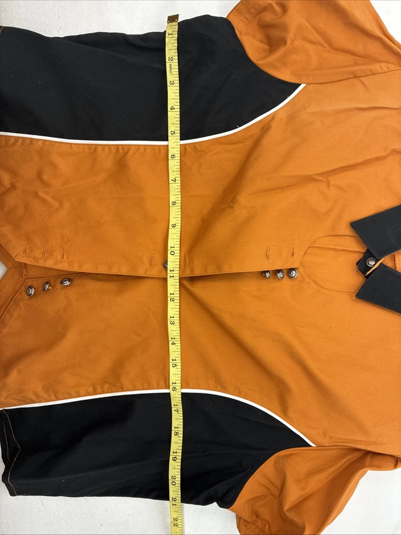 New Women’s Cumberland Orange Black Short Sleeve Button Up XL TT-5