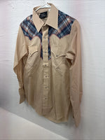 New Men’s Champion Western Tan Design Long Sleeve Pearl Snap 15 Medium X-6