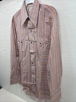 New Men’s Tem Tex Pink Multicolor Stripe Long Sleeve Pearl Snap 15.5 Medium O-26