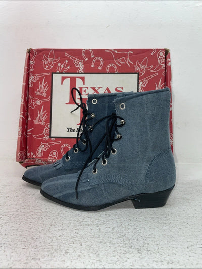 New Kids Blue Lace Up Texas Brand Cowboy Boots. C 9169161 12 D. 23-1