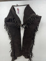 NOS Black Royal King Show Chaps With Fringe Adjustable Waist 45” I-76