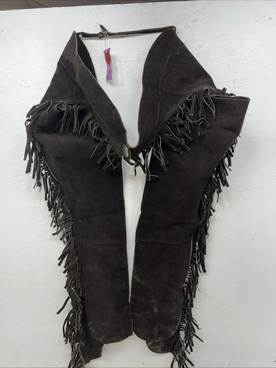 NOS Black Royal King Show Chaps With Fringe Adjustable Waist 45” I-76