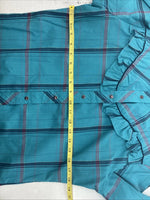 New Women’s Country Charmer Blue Plaid Long Sleeve Pearl Snap Medium KK-40