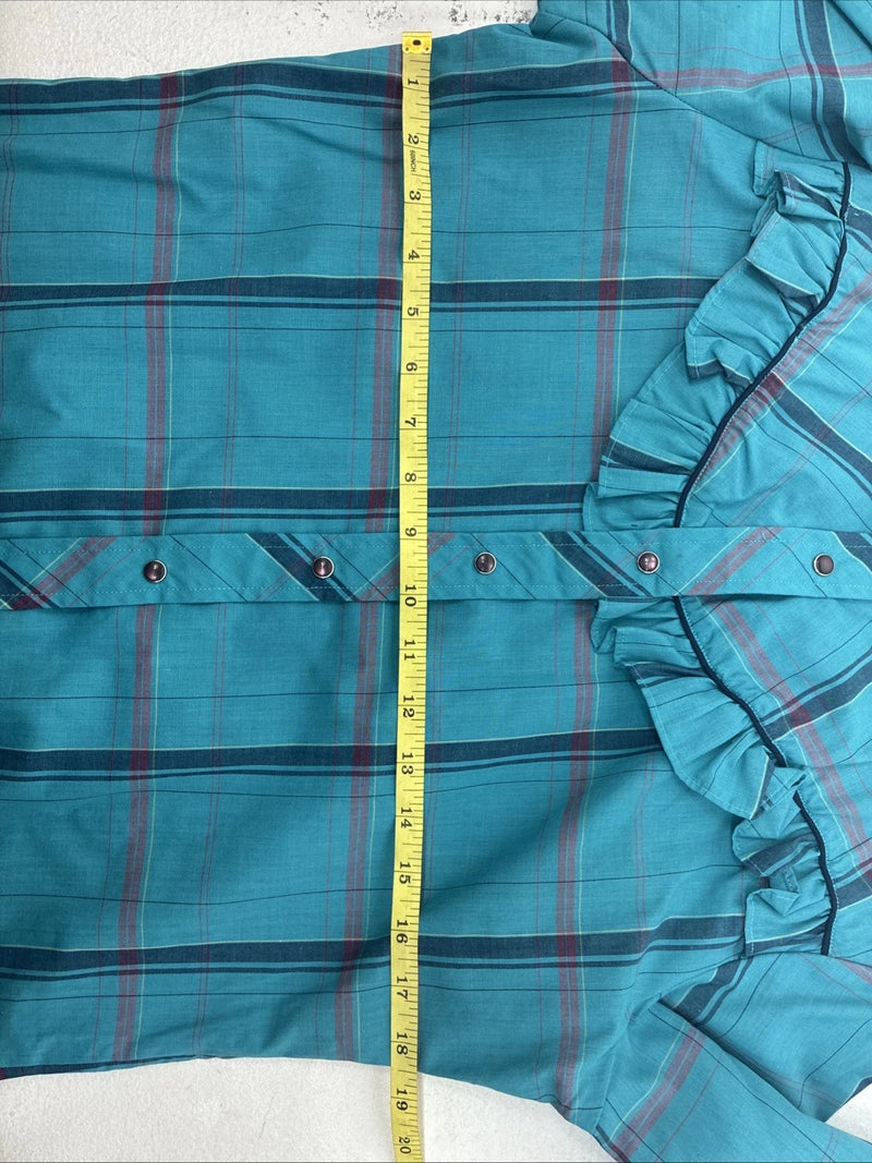 New Women’s Country Charmer Blue Plaid Long Sleeve Pearl Snap Medium KK-40