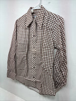 New Women’s Karman Brown Checker Long Sleeve Pearl Snap Size 36 MM-36