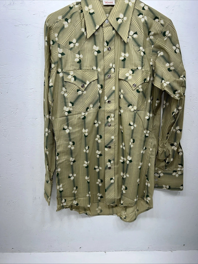 New Men’s Green ELY Plains Long Sleeve Pearl Snap Shirt. 15x34 M S-4