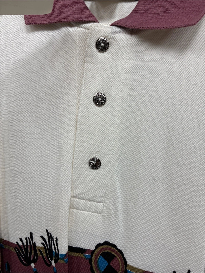 New Men’s Gun Smoke White Red Western Design Short Sleeve Polo Shirt XL H-85