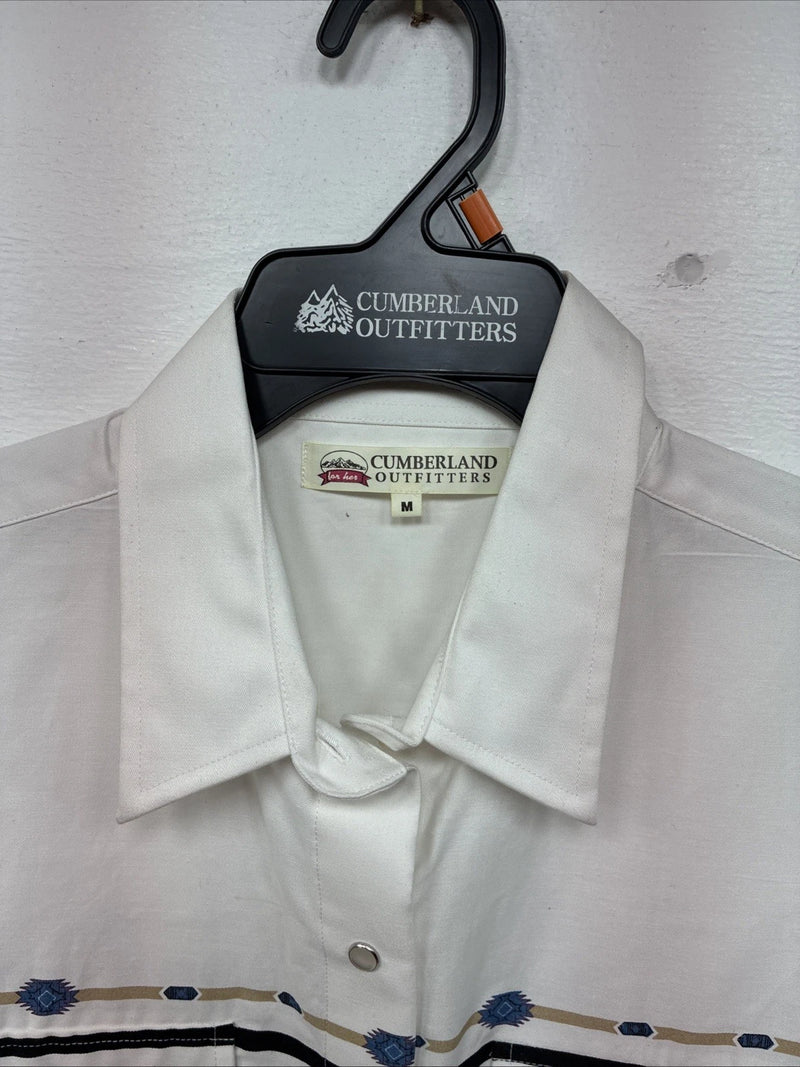 New Women’s Cumberland White Designed Short Sleeve Pearl Snap Medium LL-76