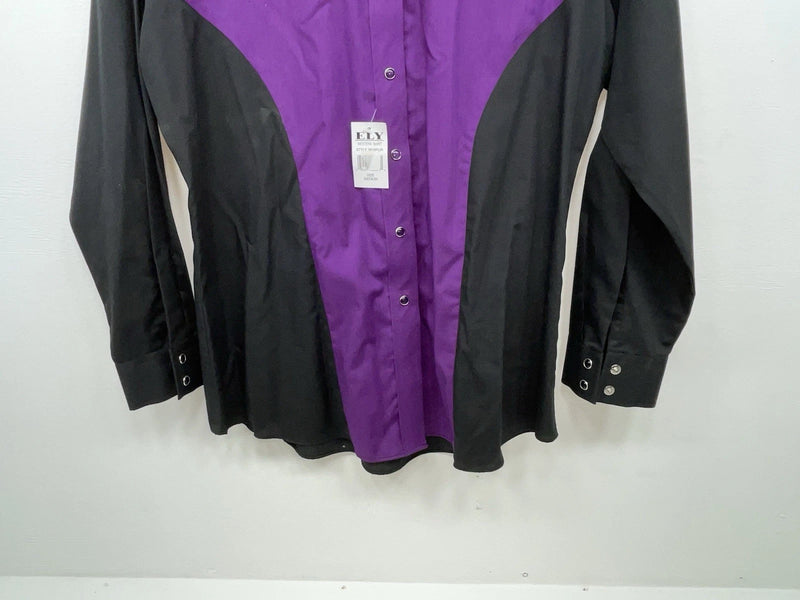 New Women’s Black Purple Ely Long Sleeve Button Up Shirt M #14119 3B-48