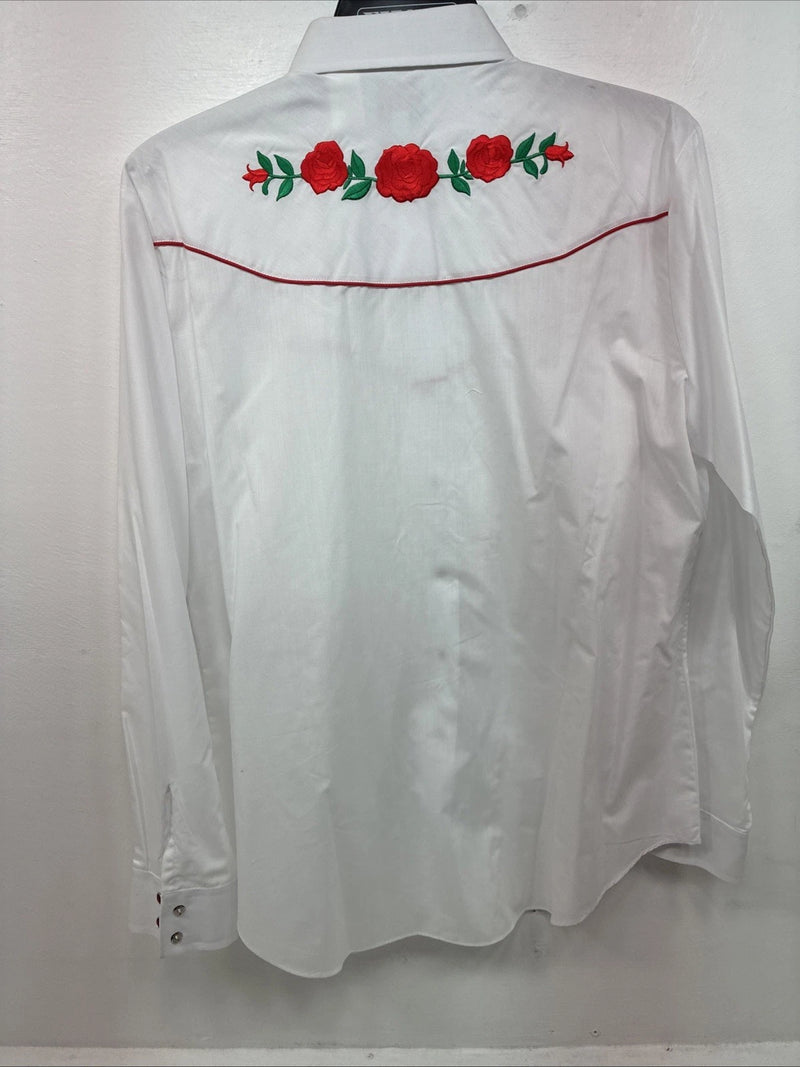 New Women’s Country Charmers White Rose Long Sleeve Pearl Snap XL II-62