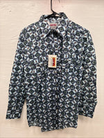 New Mens Denver Blue Design Long Sleeve Pearl Snap 14.5 Small AA-80 