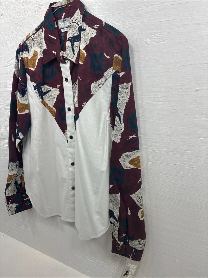 New Youth’s Cowboy Threads White Purple Design Long Sleeve Button Up Large V-74 