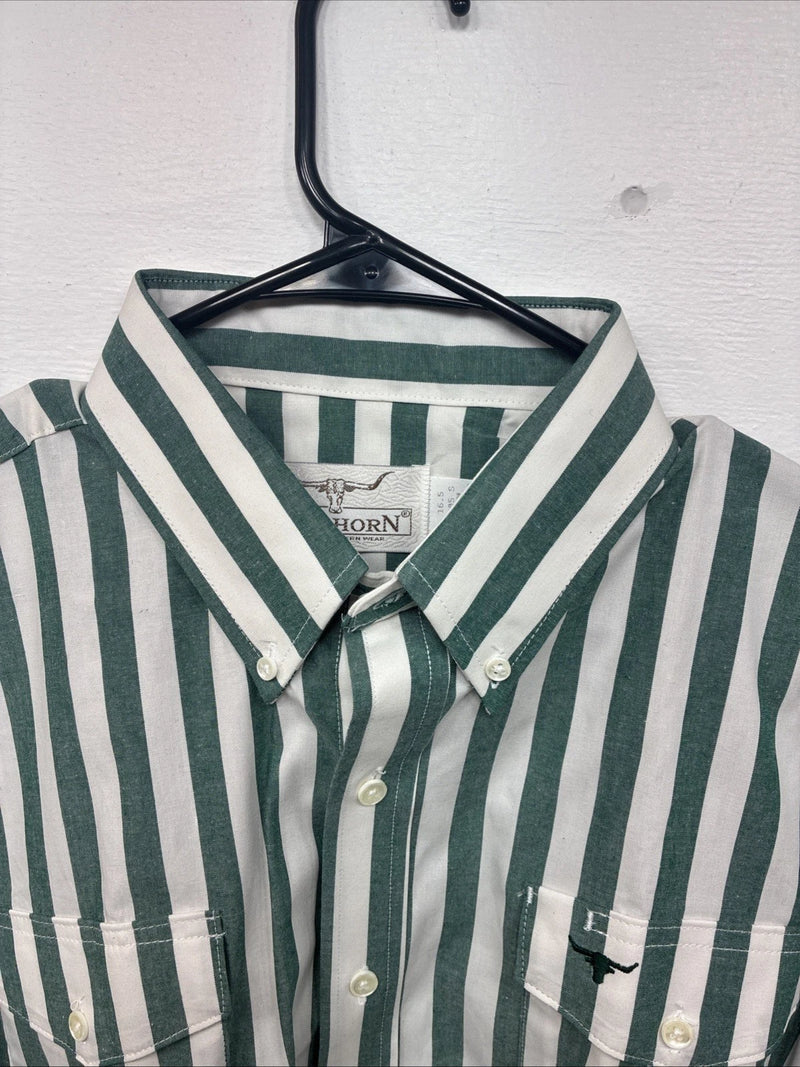 New Women’s Longhorn Green Stripe Short Sleeve Button Up Size 16.5 GG-3