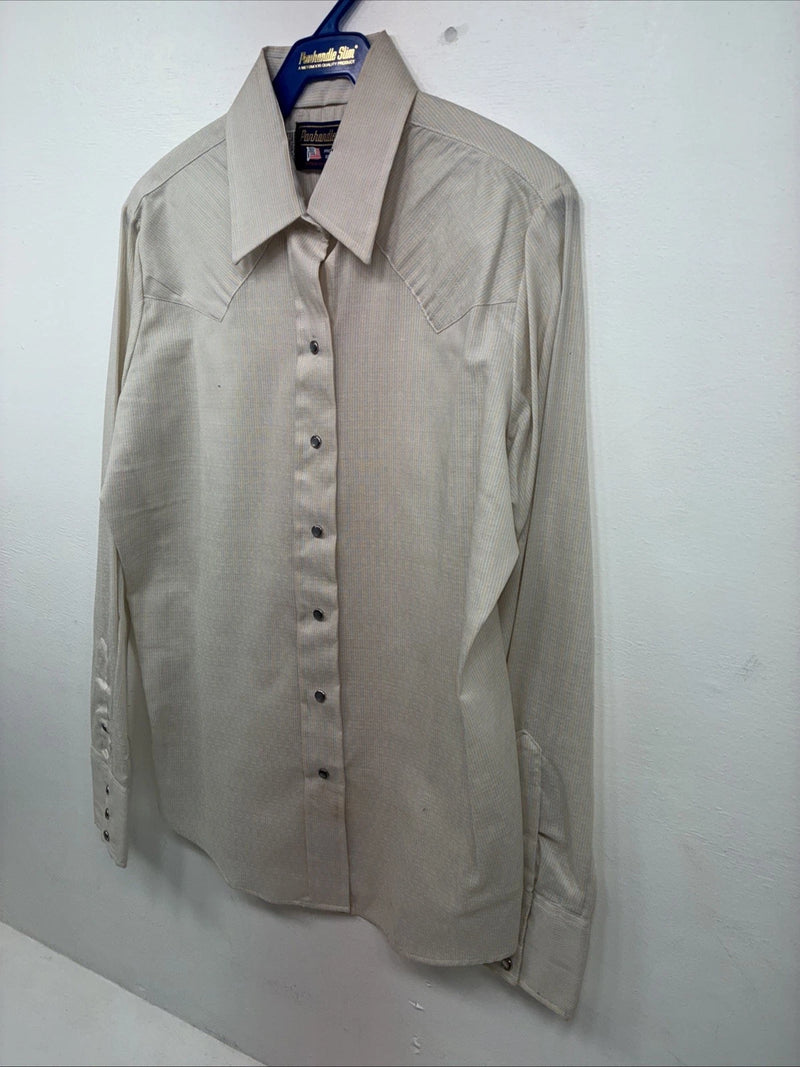 New Kids Panhandle Slim Tan Stripe Long Sleeve Pearl Snap Size 12 DD-104