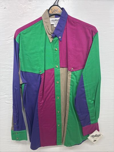 New Men’s San Angelo Multicolor Design Long Sleeve Button Up Large V-76