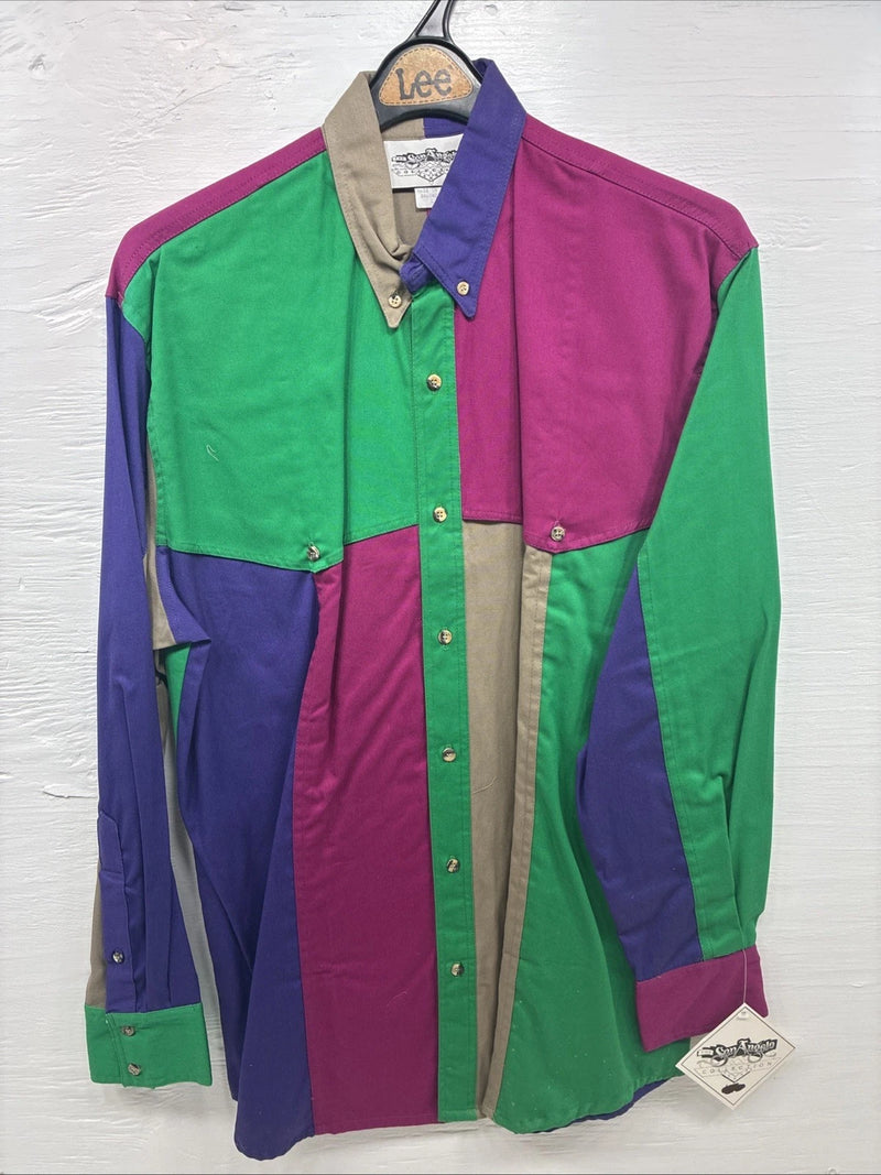 New Men’s San Angelo Multicolor Design Long Sleeve Button Up Large V-76