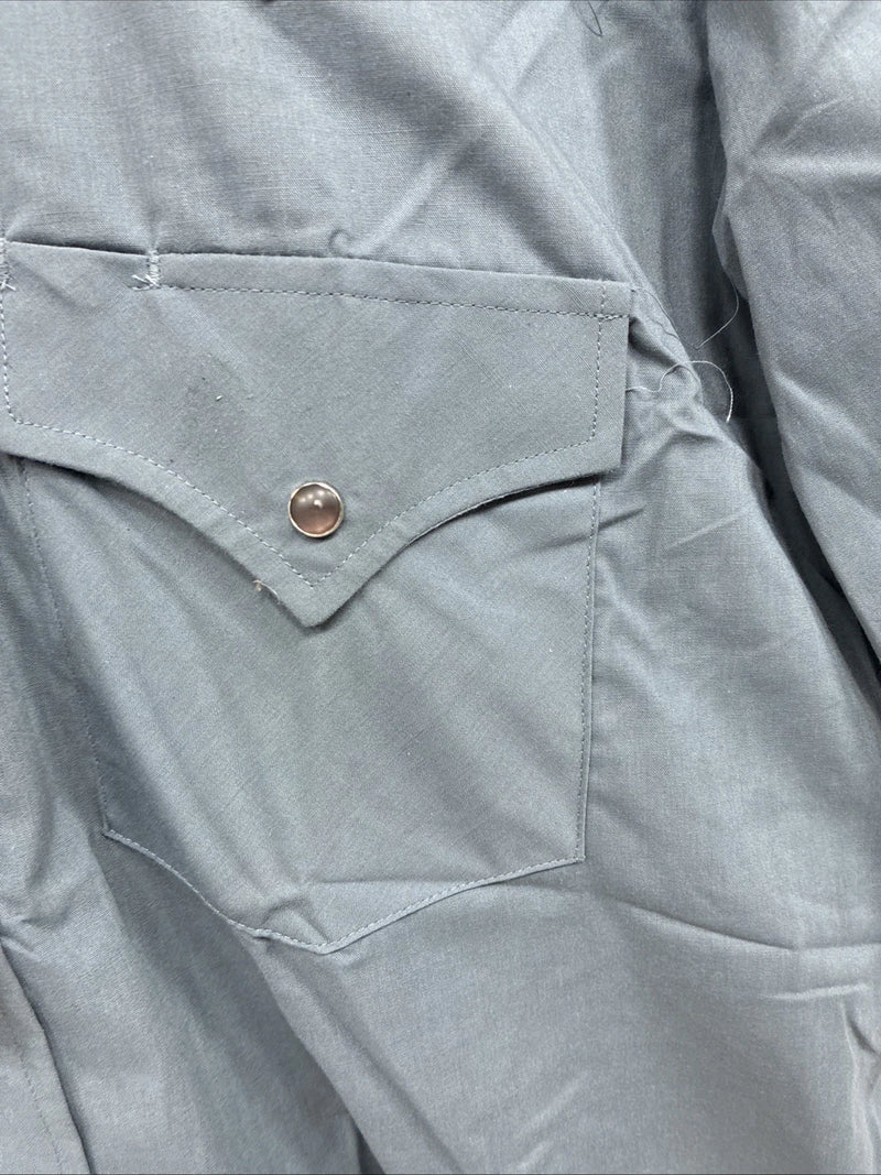 New Men’s ELY Cattleman Gray Short Sleeve Pearl Snap 16.5 Large AA-27