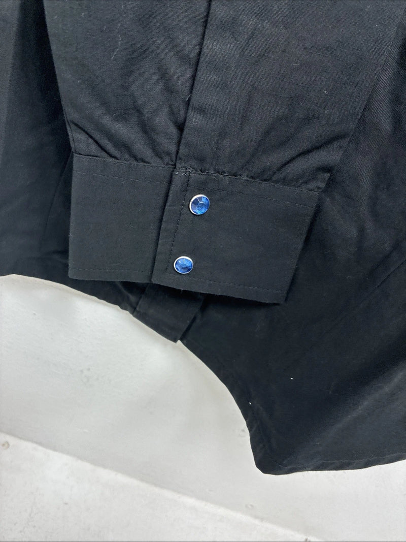 New Women’s Cumberland Black Blue Design Long Sleeve Pearl Snap Large GG-87