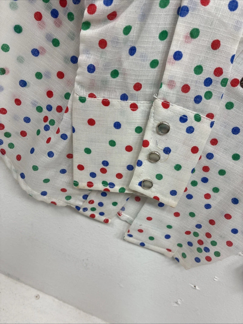 New Women’s Dickson Jenkins White Polkadot Long Sleeve Pearl Snap Size 38 LL-93
