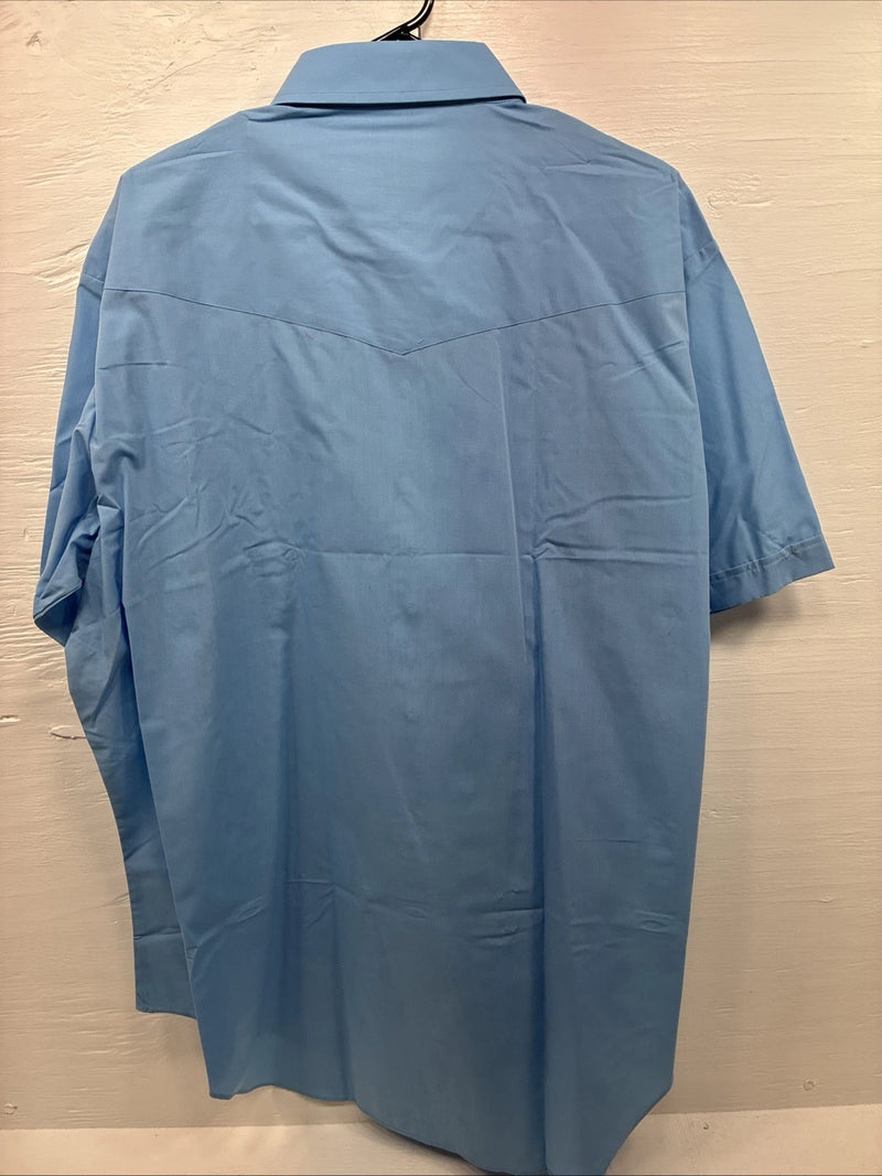 New Men’s ELY Cattleman Blue Western Short Sleeve Pearl Snap 18.5 2XL T-48